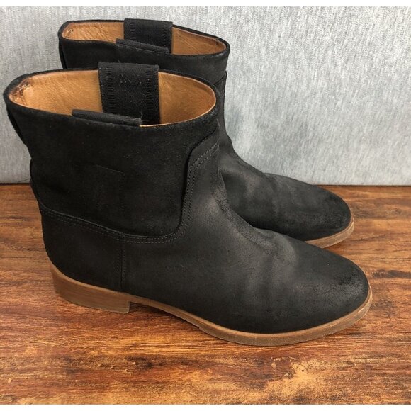 Rag & Bone Holly Womens‎ Size 37 US 7 Black Waxy Suede Ankle Boots Italy Boho - Picture 1 of 10